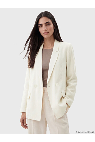 LC Waikiki NEVAVM με τη διαφορά LCW STUDIO Λευκό γυναικείο σακάκι με διπλό γι...