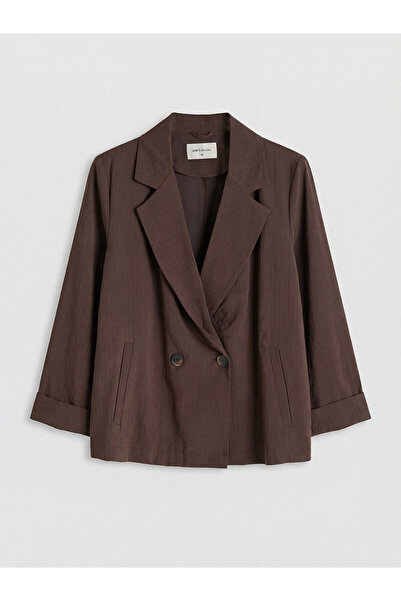 LC Waikiki Brown Double-Breasted Collar Women's Blazer Jacket