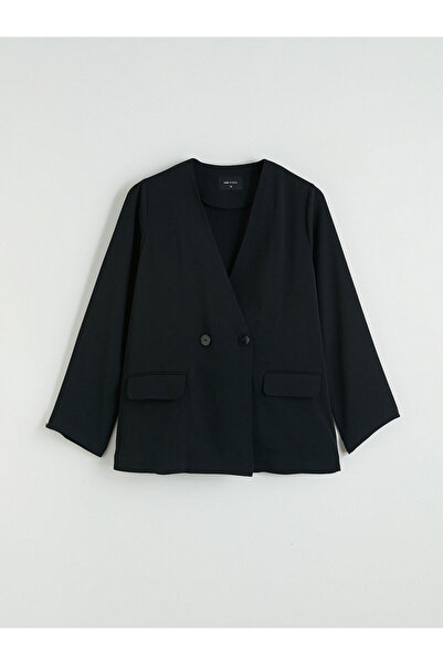 LC Waikiki NEVAVM Farkıyla LCW EVERYDAY Μαύρο Γυναικείο Μπουφάν με Διπλό Γιακ...