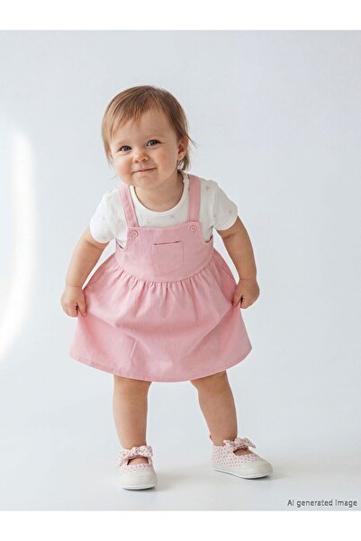 LC Waikiki Lcw Baby Pink Baby Girl Salopet Dress and T-Shirt
