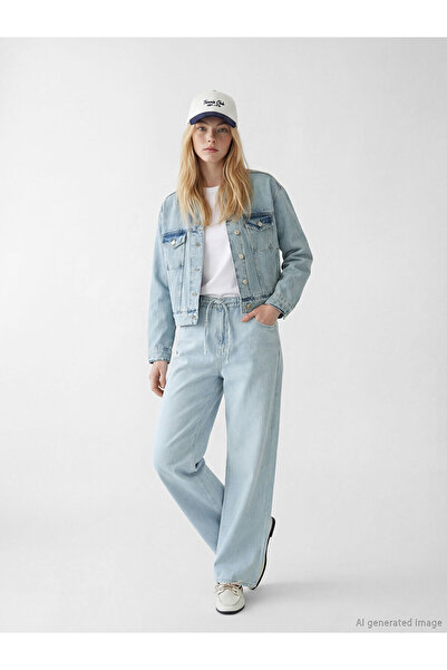 LC Waikiki NEVAVM Farkıyla XSIDE Mavi Beli Lastikli Wideleg Kadın Jean Pantol...