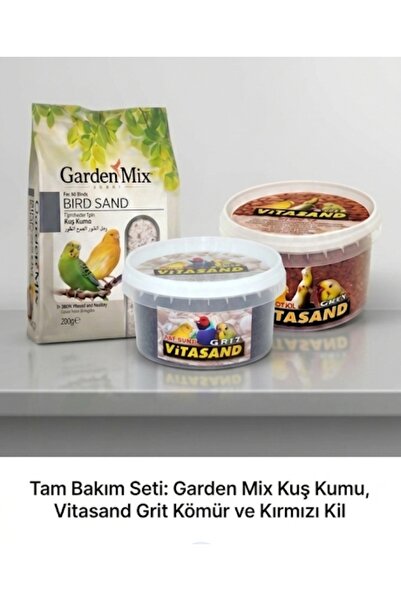 Vitasand Kuşlar İçin 3’lü Bakım Seti - Garden Mix Kuş Kumu 200g + Kırmızı Kil...