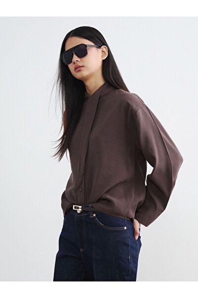 LC Waikiki Lcw Vision Brown Scarf Collar Women's Shirt