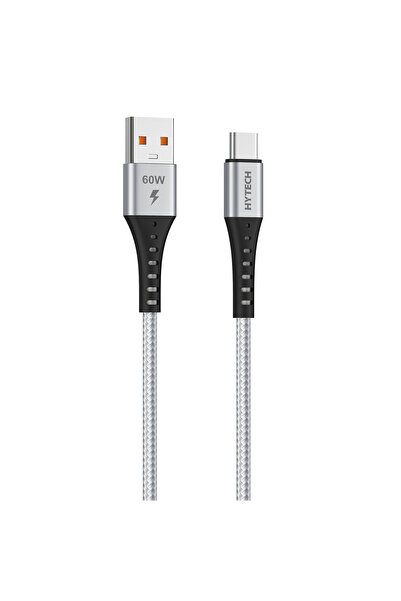Hytech Hy-X431 1M 3A Type-C Örgülü Silver Gri Data + Şarj Kablosu