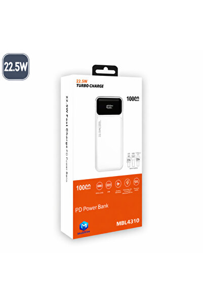 Mobilite 10000 mAh 22.5W Süper Hızlı Şarj Dahili Kablolu Dijital LED Göstergeli PD ve QC 3.0 Powerbank