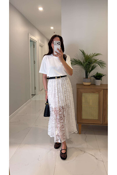 BİRCANÇİL Sodes Εκρού Δαντελένια Φούστα