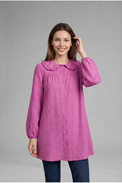 Lunfia Bebe Yaka Uzun Düğmeli Tunik - Pembe