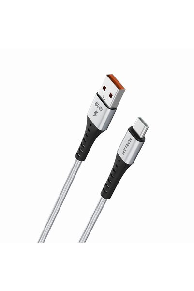 Hytech Hy-X431 1M 3A Type-C Örgülü Silver Gri Data + Şarj Kablosu