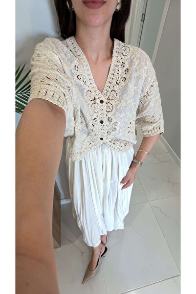 BİRCANÇİL Εισαγόμενο πουκάμισο Soniwe με λεπτομέρεια από κρεμώδη ύφανση και π...