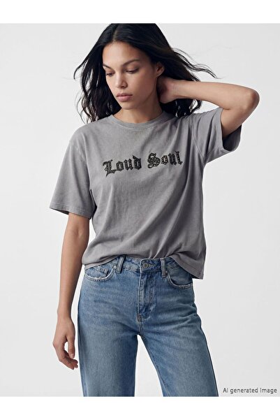 LC Waikiki Γυναικείο T-shirt με στρογγυλή λαιμόκοψη, τυπωμένο, oversized