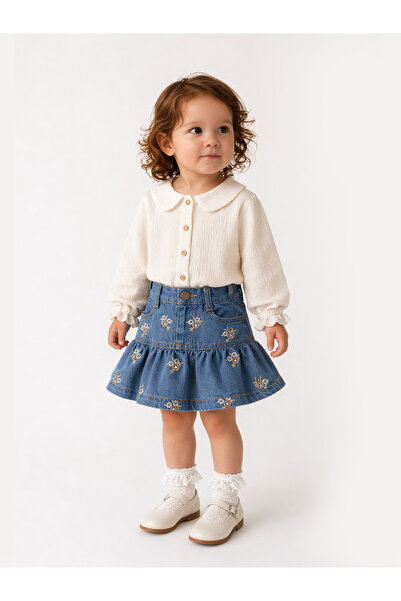 Overdo Girl's Shirt and Denim Skirt Two-Piece Set
