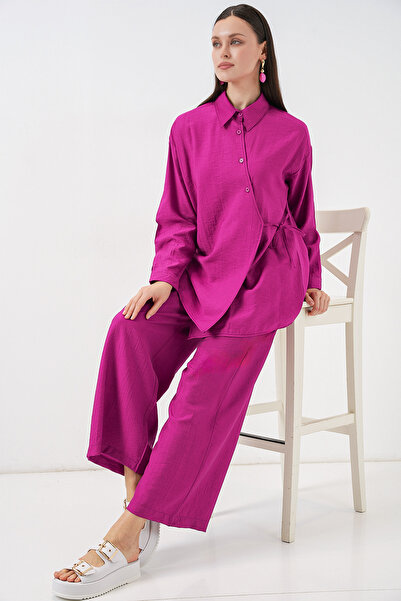 Modamorfo Γυναικείο Παντελόνι Τουνίκ με Κορδόνια, Σετ Δύο Τεμαχίων 6752 - Φούξια