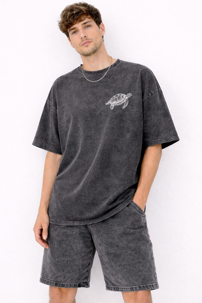 ZAVIXO Σετ Oversize σε χρώμα Ανθρακί, 100% Βαμβάκι, Άνετο Συνδυασμός Street S...