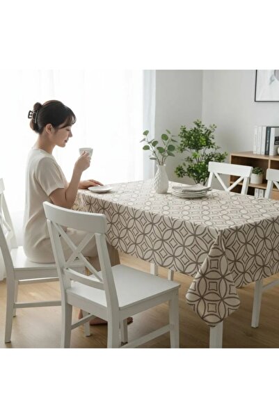 Lenjerii Deosebite Teflon-coated tablecloth 160x220 cm, Geometric beige with ...