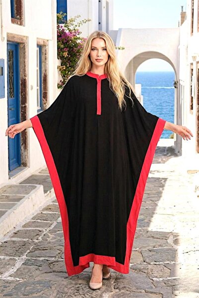 Generic Brand Black Red Garnished Back Floral Embroidery Tasseled Bat Sleeve ...