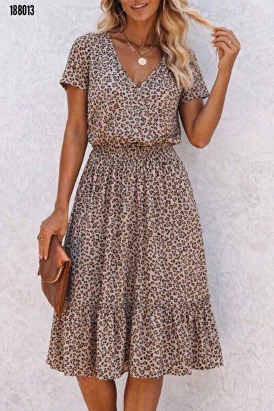 moda wanilia New Season Women's V-Neck Elastic Waist Short Sleeve Midi Single...