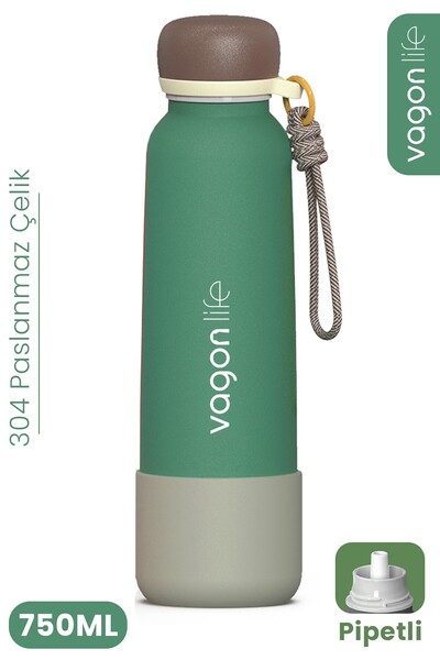 Vagonlife 750 ML Pipetli Sızdırmaz Paslanmaz Çelik Termos Matara El Askılı bp...
