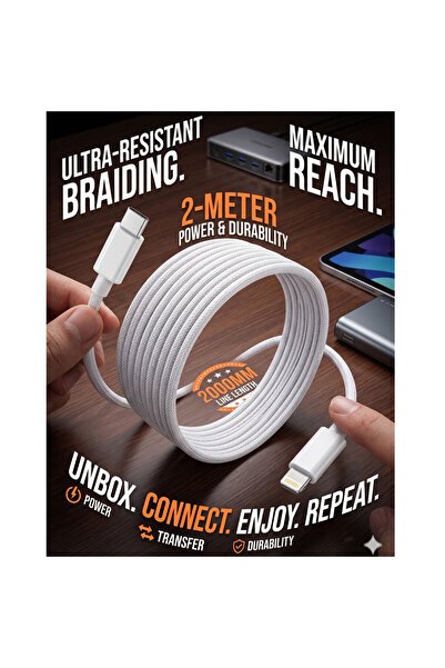 wiks 20W PD Hızlı Şarj Kablosu (2 Metre) - USB-C to iPhone Lightning Uyumlu Ö...