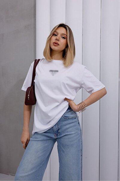 mylunessa Λευκό T-Shirt με πέτρες Pra Triangle