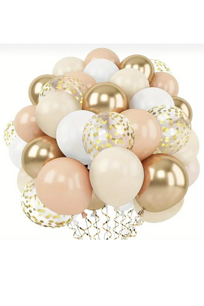 Öztürkpartievi Bej & Gold Beyaz Konfetili Balon Demeti 30 Adet ( Balon Zincir...