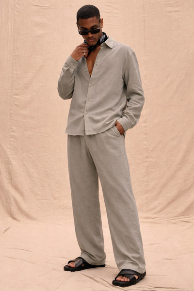 COOL TARZ Ανδρικό Σετ Πουκάμισο και Παντελόνι από Ύφασμα Tencel σε Γκρι Χρώμα...