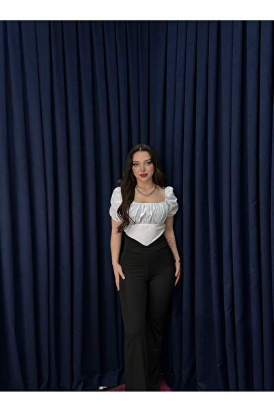 Neva Wear Mina Square Neck Gathered Corset Look Crop Blouse