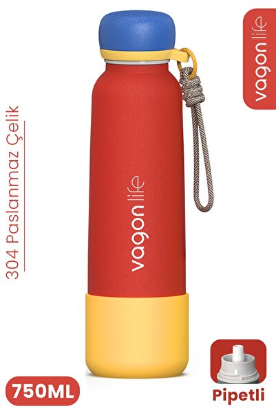 Vagonlife 750 ML Pipetli Sızdırmaz Paslanmaz Çelik Termos Matara El Askılı bp...