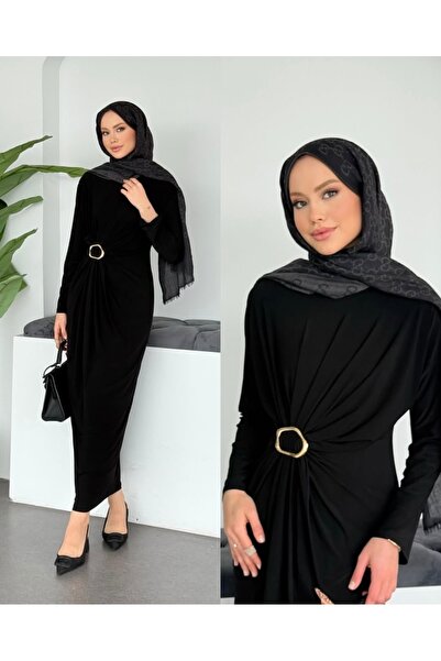 suphan tekstil Φόρεμα από ύφασμα SANDY με λεπτομέρεια στη μέση και κουμπώματα