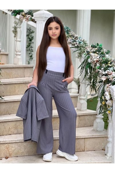 Ütk kids Stylish Version of Sporty Style for Young Girls and Children, Set of Palazzo Pants + Blazer Jacket with Buttons