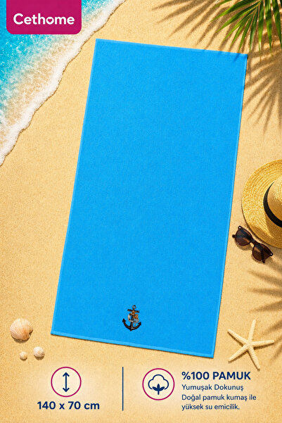 Weweus ÇetHome Μπλε Κεντημένη Πετσέτα Μπάνιου 140*70 εκ. για την Παραλία