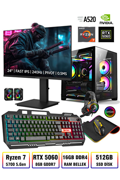 Zeiron Wegna X30 Ryzen 7 5700 16GB 512GB SSD RTX5060 24" 240Hz Sıvı Soğutma H...