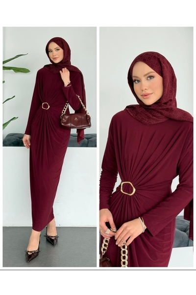 suphan tekstil Φόρεμα από ύφασμα SANDY με λεπτομέρεια στη μέση και κουμπώματα