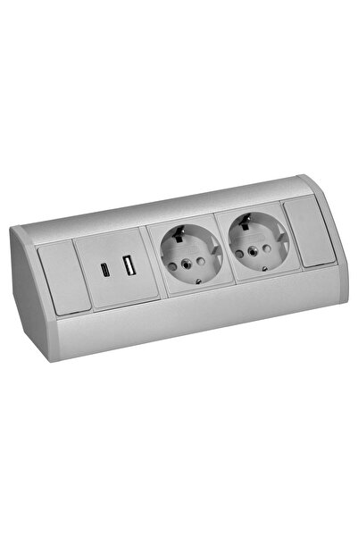 Orno Πολύπριζα με 2x2P+Z (Σούκο), 2xUSB (Τύπου A+C; 2.4A), ORNO, γκρι-ασημί