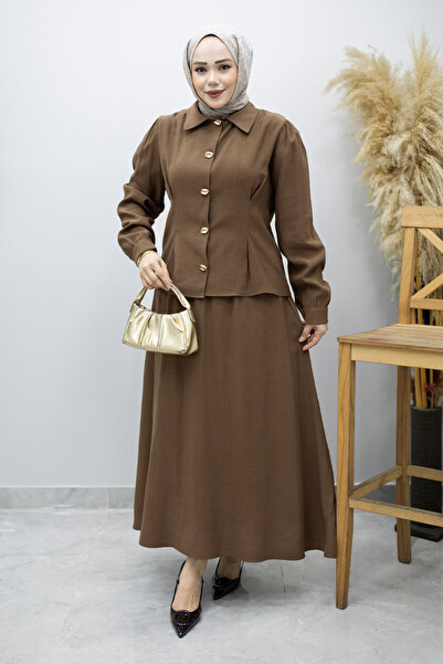 Tesettür Dünyası Σετ φούστας με λεπτομέρεια κούμπωμα στο κουμπί και λεπτομέρε...