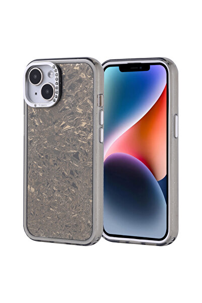 UnDePlus Apple iPhone 13 Kılıf Kamera Çerçeve Taşlı Parlak Tasarım Kapi Kapak