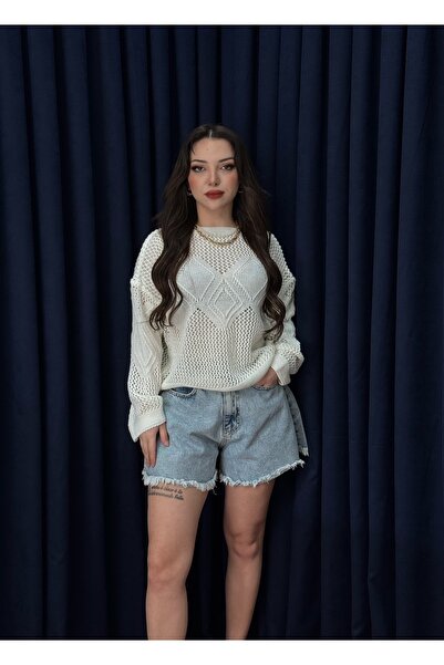 Neva Wear Flora Baklava Patterned Openwork Perforated Summer Knitwear Sweater