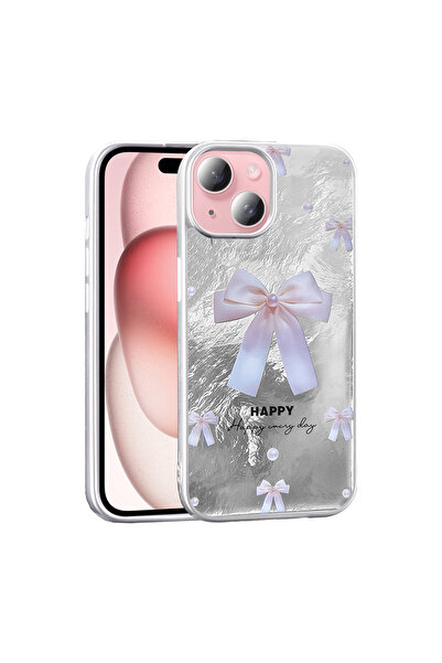 UnDePlus Apple iPhone 15 Kılıf Leopar Kurdele Ekose Desenli Mep Kapak