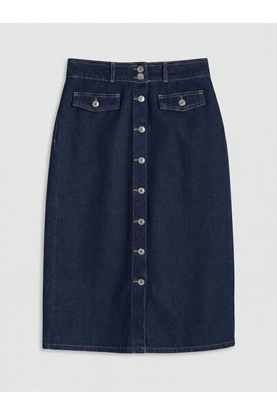 LC Waikiki LCWAIKIKI Κλασική Τζιν Φούστα Κανονικής Εφαρμογής σε Γραμμή Α