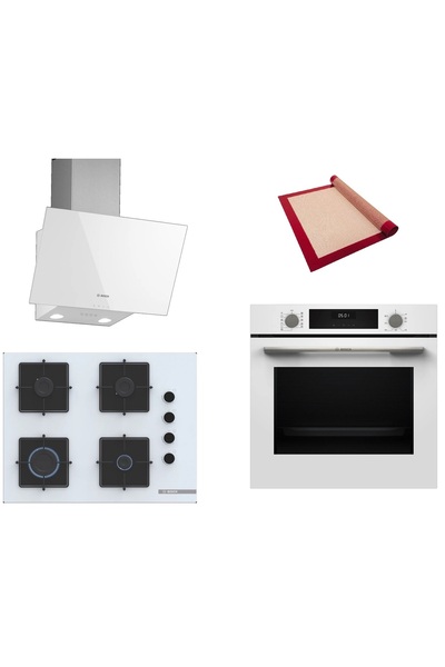 Bosch Beyaz Ankastre Set ( HUA717BV0T - POP7C2P31O - DWK63PJ20T ) Buhar Deste...