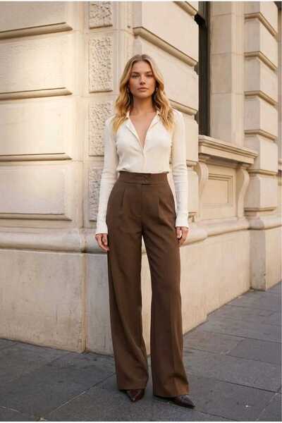 Combout Women's Double Button Stretchy Palazzo Pants