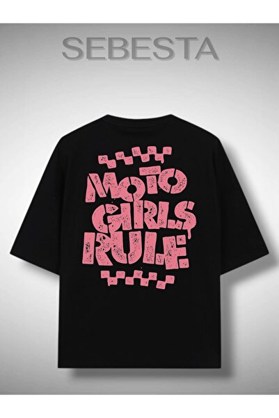 Sebesta Fashion تي شيرت مطبوع عليه Moto Girls Rule مقاس كبير الحجم