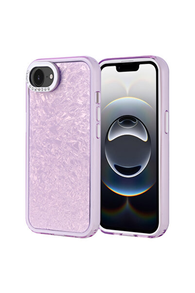 UnDePlus Apple iPhone 16E / 17E Kılıf Kamera Çerçeve Taşlı Parlak Tasarım Kap...