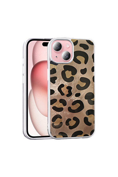 UnDePlus Apple iPhone 15 Kılıf Leopar Kurdele Ekose Desenli Mep Kapak