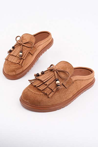 MUGGO FRİNGE Δερμάτινες παντόφλες με φιόγκο από σουέντ, με λεπτομέρειες, καθη...