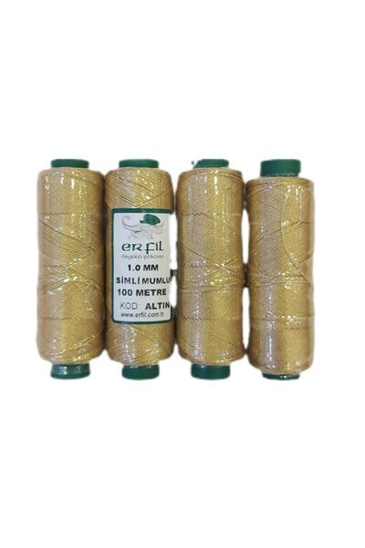 ERFİL İPLİK Erfil Soluk Altın Simli Mumlu İp, Kod: Altın , 1 mm, 100 Metre