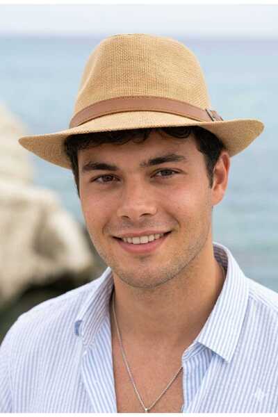 LAGRANZE Δερμάτινο ριγέ κλασικό καπέλο Trilby για Παραλία και Πόλη ΑΝΔΡΙΚΟ