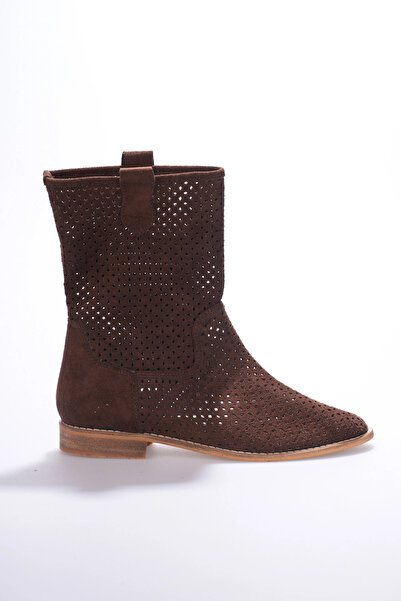 MFT AYAKKABI Women's Laser Cut Cowboy Style Summer Boots Brown