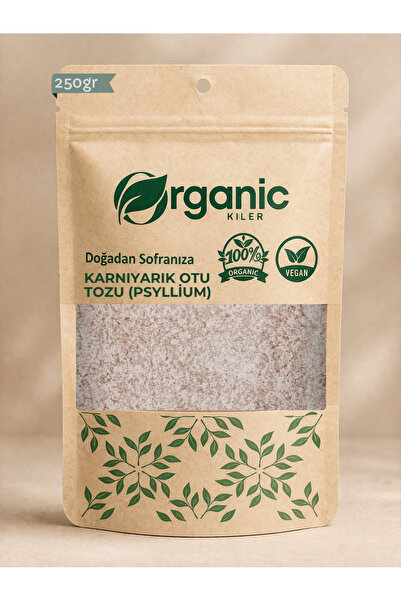 Organic Kiler Karnıyarık Otu Tozu (Psyllium Husk Powder) 250GR - Saf Lif Kayn...