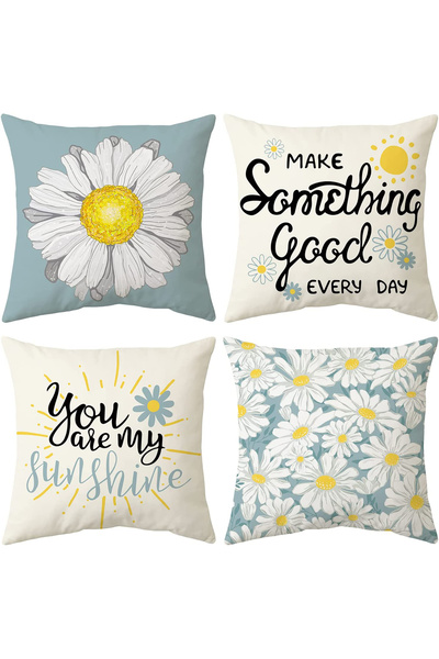 HOMESSA Set of 4 Daisy and Flower Patterned Throw Pillow Covers with Decorati...