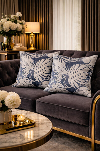 perdra Διακοσμητικό Μαξιλάρι με Γέμιση, Κομψό Μπλε Σχέδιο Φύλλων – Μοντέρνο Μ...